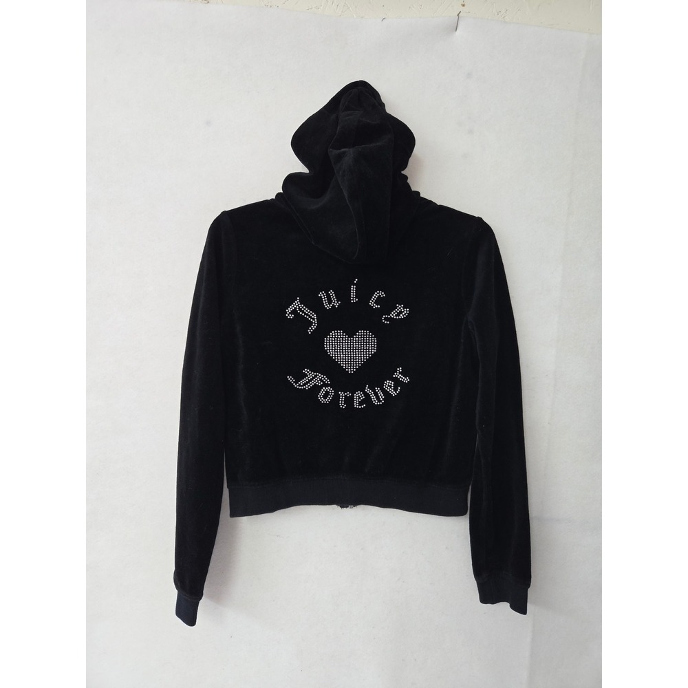 Juicy Couture x Forever‎ 21 Hoodie Womens Small Black Velour Rhinestone Cropped
